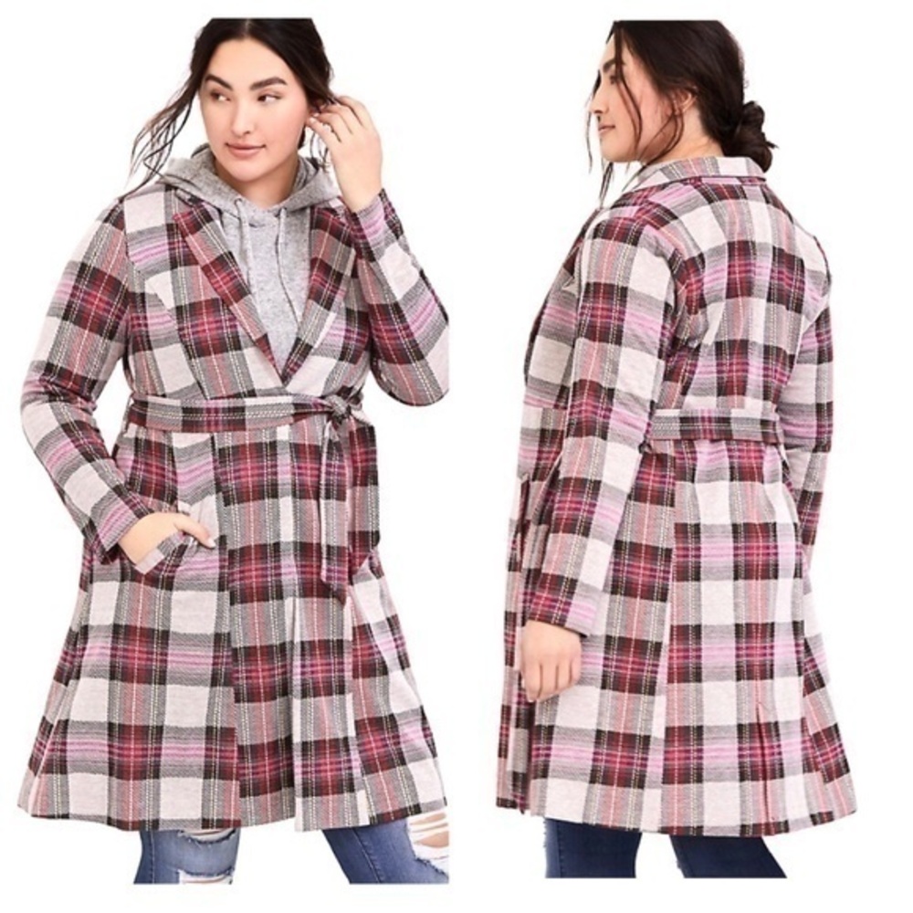 1X Torrid Pink/White Plaid Longline Blazer Jacket